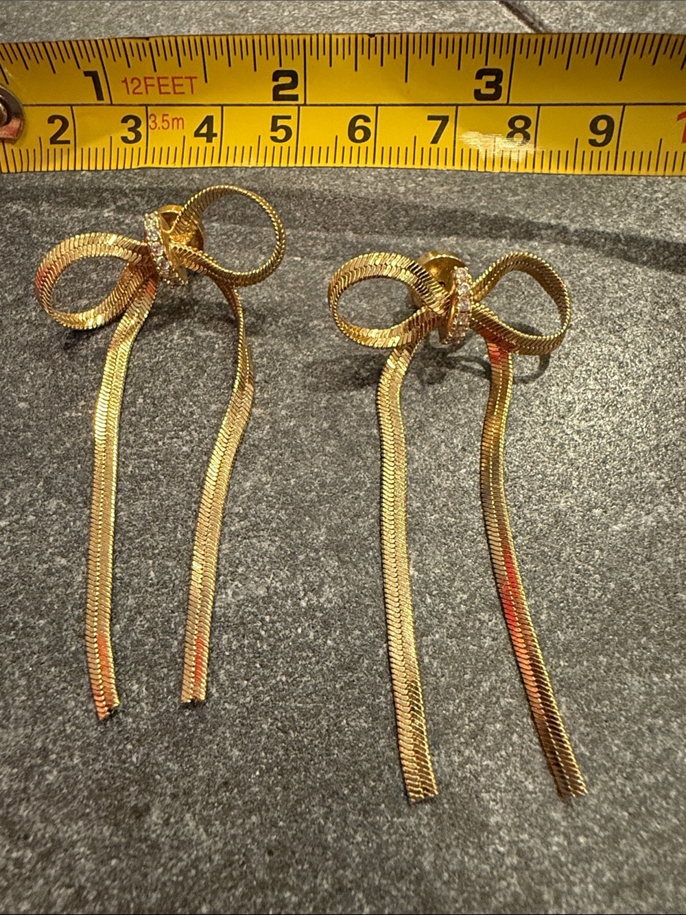 Gold Bow Drop Earrings - Picture 8 of 10